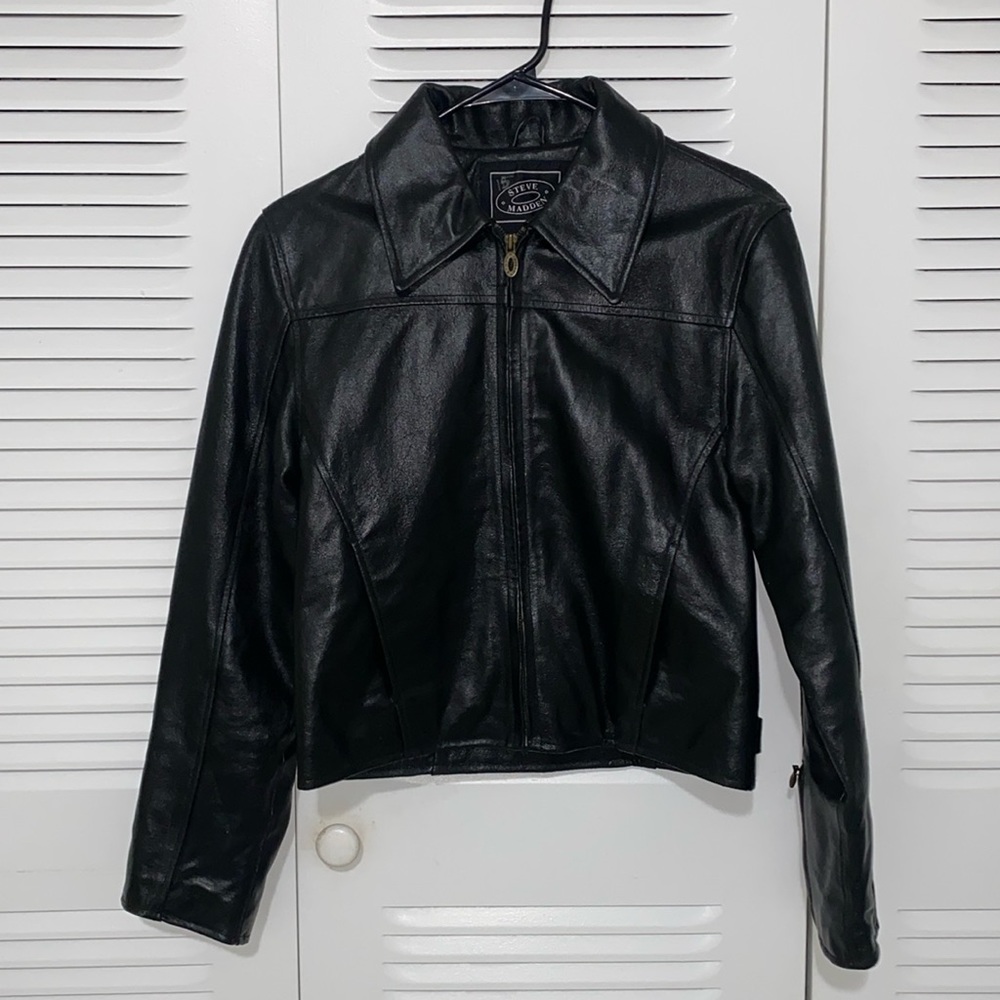 Genuine Black Leather Jacket - Steve Madden - VINTAGE
